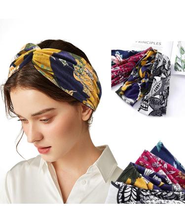 KAVYA Wide Headbands for Women's Hair Headband Soft Head Bands Adult Women Hairband Turban Flower Cotton Head band Everyday Yoga Sport Fitness Yellow blue white rose - Buy Online on GoSupps.com