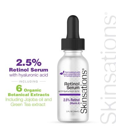 2.5% Retinol Serum with Hyaluronic Acid | Natural Daily Moisturizer with Aloe Vitamin E & Green Tea - Skinsations - Buy Online on GoSupps.com