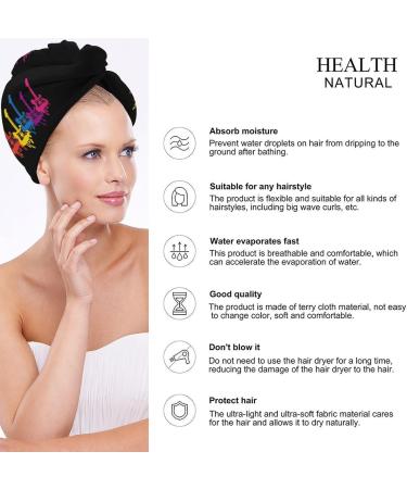 Colorful Guitar Microfiber Hair Towel Wrap for Women | Super Absorbent 10"x26" Hair Turban with Button - Perfect for Fast Drying - Buy Online on GoSupps.com