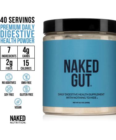 NAKED Gut - Daily Gut Health Supplement - Natural Gut Health Powder for Gut Cleanse Digestive Support GMO-Free Soy-Free Gluten-Free Vegan and Hypoallergenic 40 Servings 8.5 Ounce (Pack of 1) - Buy Online on GoSupps.com