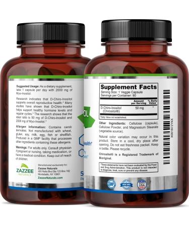 Zazzee D-Chiro-Inositol Capsules - 90 Vegan Capsules, 50mg, 3-Month Supply - Non-GMO, All-Natural, Ideal Dosage for 40:1 Ratio - Buy Online on GoSupps.com