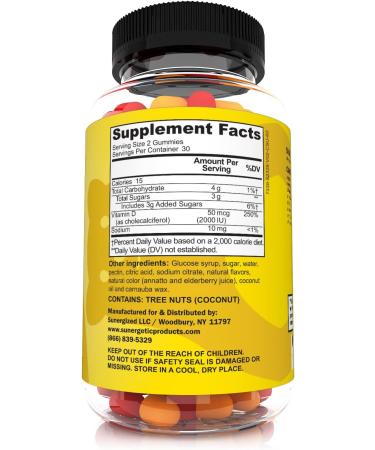 Premium Vitamin D3 Gummies - 2000 IU for Healthy Bones, Mood & Immune System - 60 Gummies - Buy Online on GoSupps.com