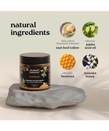 Healing Solutions - Whipped Tallow Balm Frankincense Myrrh & Sandalwood Scent Grass Fed/Grass Finished Beef Tallow w/Organic Jojoba & Manuka Honey for Skin Face & Body All Natural Moisturizer Timeless 3 Ounce (Pack of 1) - Buy Online on GoSupps.com