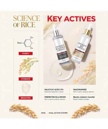 Glow Rice Ampoule Duo - 2PCS White & Black Rice Exfoliant Rice Exfoliator for Face & Body Gentle Peel to Remove Dead Skin & Blackheads Rejuvenating Hydration Rice Ampoule Exfoliant for All Skin Types Black+White 3.38 Fl Oz  - Buy Online on GoSupps.com