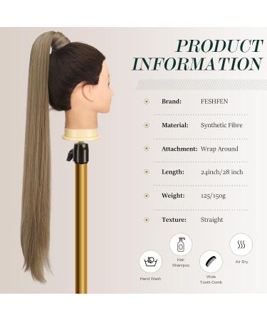 Fine Long Smooth Ponytail Hair Extension | Synthetic Braid for Women - Light Brown 60cm - Caramel Brown & Ash Blonde Mix - Buy Online on GoSupps.com