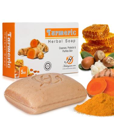 Turmeric Herbal Soap for Cleansing, Purifying, Protection, Revitalization, Moisturization, Anti-Aging, 5 Ounces Large Bar by Herboganic Turmeric 5 Ounce (Pack of 1)