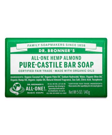 Dr. Bronner's - Pure-Castile Bar Soap (Almond 5 ounce 12-Pack) - Made with Organic Oils For Face Body and Hair Gentle and Moisturizing Biodegradable Vegan Cruelty-free Non-GMO Almond 5 Ounce (Pack of 12) - Buy Online on GoSupps.com