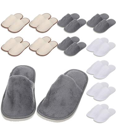 12 Pairs Spa Slippers Disposable House Slippers for Guests Fluffy Coral Fleece Indoor Hotel Slippers for Women Men Shoeless Home Hotel Bedroom Travel, 3 Colors