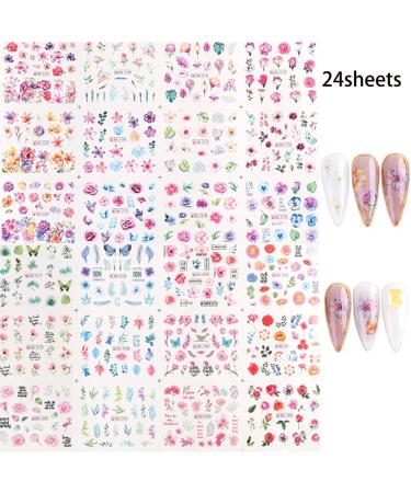 Flower Nail Stickers Water Transfer Decals - 24 Sheets for Women, Girls, Kids | Butterfly, Rose, Leaf Design | Nail Art Supplies for Manicure | Spring Summer DIY Decor - Buy Online on GoSupps.com