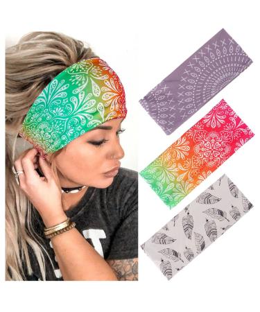 Fashey Wide Headbands Boho Elastic Head Wraps Print kontted Hair Bands Turband Head Scarfs for Women and Girls Pack of 3 (Type 3)