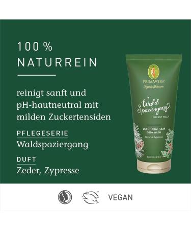 PRIMAVERA LIFE PRIMAVERA Waldspaziergang shower balm 200 ml shower gel natural cosmetics cedar scent cypress scent gently cleanses pH skin neutral has a moisturizing effect vegan 20000 g 1er Pack - Buy Online on GoSupps.com