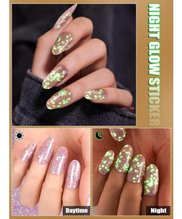 Kalolary 20PCS Luminous Glitter Gel Nail Polish Strips - Glow in the Dark Adhesive Full Wrap Stickers + Nail File - Rose - Buy Online on GoSupps.com