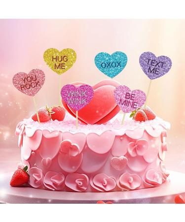 48Pcs Valentine's Day Heart Cupcake Topper Glitter Heart Cupcake Toothpicks for Valentine's Day Bridal Shower Anniversary Wedding Party Cake Decorations - Buy Online on GoSupps.com