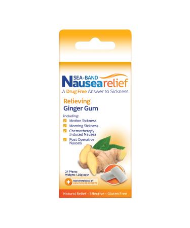 Sea-Band Anti-Nausea Ginger Gum For Motion & Pregnancy Morning Sickness, 24 Count
