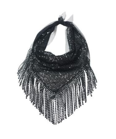 Oralgo's beautiful hair scarf turbane women headgear hen party decoration rhinestones square scarf black