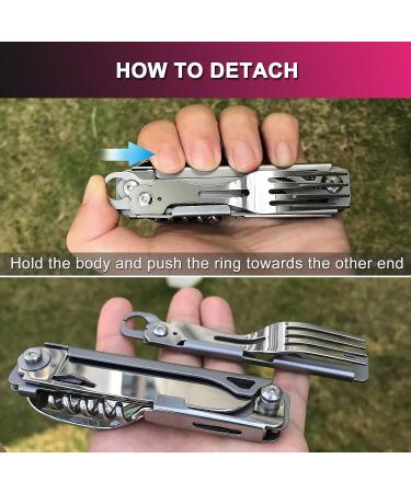 Joycube 6-in-1 Detachable Camping Utensils Set - Stainless Steel Folding Cutlery with Spoon, Fork, Knife, Bottle Opener, Can Opener - Portable Travel Flatware Combo - Buy Online on GoSupps.com