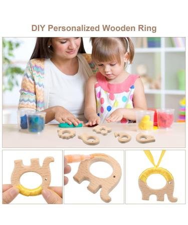 Rosewinec 6-Piece Wooden Baby Bite Ring Set | Handmade DIY Jewelry & Craft | Safe Wooden Figures for Baby's Early Development - Buy Online on GoSupps.com