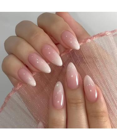 Glitter Ombre Pink Press on Almond Nails - 24 Pcs Medium Acrylic Fake Nails for Women | Stylish Glue-On Short Stiletto Tips - Buy Online on GoSupps.com