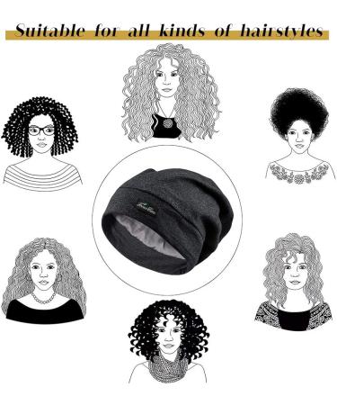 Adjustable Satin Lined Sleep Cap for Curly Hair, Dreadlocks, Braids | Set of 2 | Men & Women | Black & Dark Gray - Buy Online on GoSupps.com