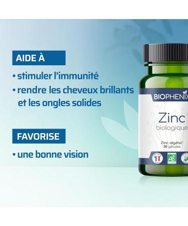 Bioph nix Organic Zinc 30 capsules - 100% natural organic plant-based food supplement - New formula: 14 mg of Zinc element per capsule - Stimulates immunity promotes good vision - Buy Online on GoSupps.com