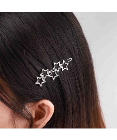 YienDoo Stars Hair Clips Barrette Vintage Silver Cluster Star Hair Pin Hair Barrettes Metal Hoop Star Head Clip Bobby Pin Bridal Hair Accessories for Women Girls