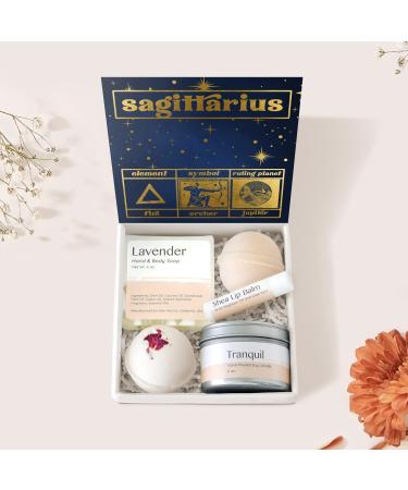Dear Ava Spa Gifts for Women - Organic Self Care luxury Anti Stress Relaxing Bath and Body Kit Set Basket Box for Her with Heartfelt Card - Sagittarius Zodiac Birthday Gift