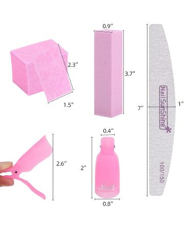 Gel Nail Polish Remover Kit: 600 Pink Lint Free Wipes, 20 Remover Cap Clips, 100/150 Nail Files, Buffer Block - Pink - Buy Online on GoSupps.com