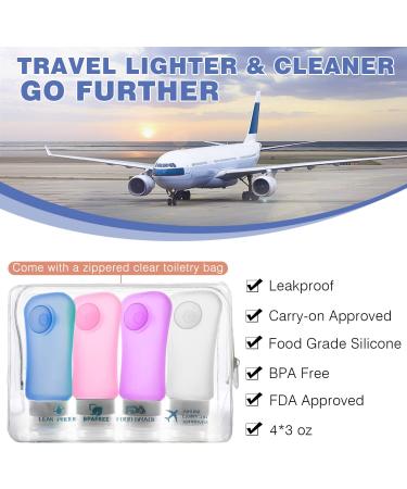 Moko Travel Bottles Set - 4 Silicone Leak-Proof 3.1 oz Refillable Travel Bottles for Shampoo & Toiletries - BPA Free - Buy Online on GoSupps.com