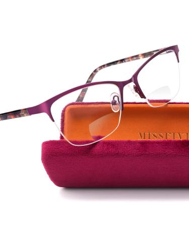 Missfive 1.0x Bifocal Reading Glasses for Women Blue Light Blocking & Metal Spring Hinge Far and Near Dual-use Readers with A Hard Case Trendy Ladies Bifocals Eyeglasses