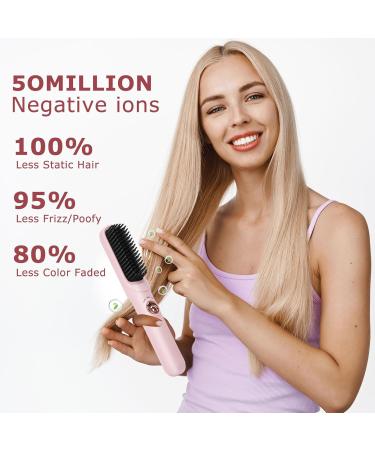 Buy Cordless Hair Straightening Brush & Comb - Fast Heating All Hair Types 30 Min Auto Shut-Off - Pink - Buy Online on GoSupps.com