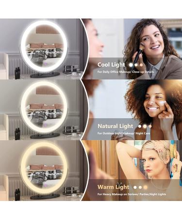 VIEROSE 20-inch Large Vanity Makeup Mirror with Lights | 3 Color Modes & Dimming LED Halo | Touch Control | Black - Buy Online on GoSupps.com