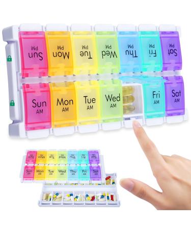 Mericargo Pillendose for the week simply filling twice a day large pill box for 7 days in the evening medical organizer pound-button-like pill box for vitamin fish oil 7 color