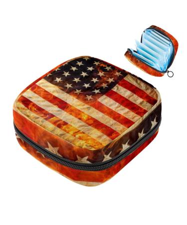 MUOOUM Sanitary Napkin Storage Bag Grunge American Flag Fire Menstrual Cup Pouch Portable Sanitary Napkin Pads Storage Bags Feminine Menstruation First Period Bag for Teen Girls Women Ladies Multi-colored 3
