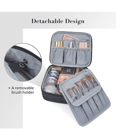 ECOSUSI Women's Leather Makeup Bag | Large Travel Toiletry Organizer with Brush Pocket | Black Cosmetic Case for Brushes & Accessories - Buy Online on GoSupps.com