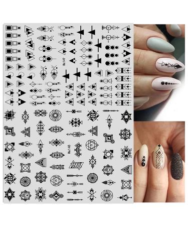 Geometric Nail Art Stickers Decals - 12 Sheets, Black White Triangle Design - Buy Online on GoSupps.com