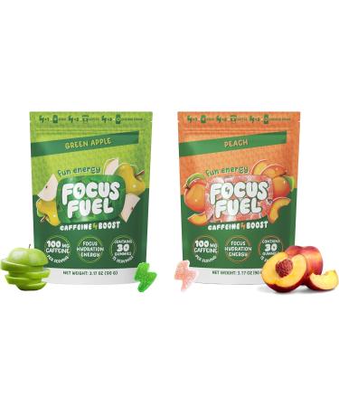 FocusFuel Energy Chews Variety Pack Peach & Green Apple (2-Pack 30 Servings Total) 100mg Natural Caffeine + Nootropics Crisp Sweet Energy Combo - Buy Online on GoSupps.com