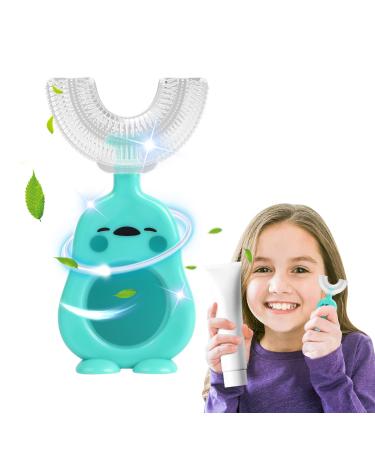 U Shaped Toothbrush Whole Mouth Oral Cleaning Kids Toothbrushes with Silicone Bristles All-Round Cleaning BPA Free Baby Toothbrush 7-12 Years Old Duck(7-12)