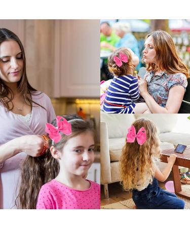 Sibba 6 Inch Ribbon Hair Bows Clips Barrettes Set - Bright Pink Cheerleading Hairpin for Girls | Valentines Day Hair Accessories - Buy Online on GoSupps.com