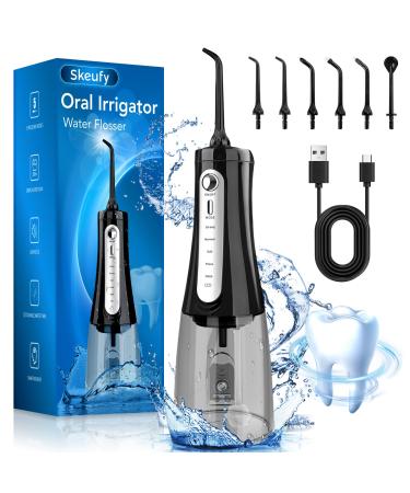 Skeufy Water Flosser for Teeth Cordless Portable Oral Irrigator with 5 Modes IPX8 Waterproof & 300ML Water Tank 30-180 PSI Deep Clean USB Rechargeable Dental Tooth Cleaner with 6 Jet Tips NO LED Display