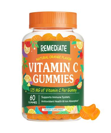 REMEDIATE Vitamin C Gummy for The Whole Family Antioxidant & Immune Support Anti-Aging Iron Absorption for Vegan 125 mg of Vitamin C Per Gummy Pectin Non-GMO 60 CT