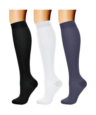 Charmking compression stockings for women and men blood circulation 15 - 20 mmHg the best support for athletic running cycling 8 pairs of stockings S -M 09 Black/White/Navy