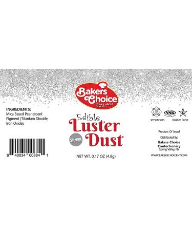 Baker's Choice Edible Glitter - Silver Edible Luster Dust - 4.8 grams - Silver Edible Glitter For Cakes Cookies Cupcakes Cake Pops Chocolate and Fondant - Dairy Free Kosher - Bakers Choice - Buy Online on GoSupps.com