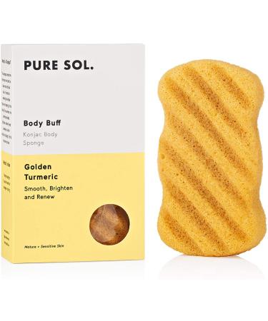 Pure SOL. Konjac Exfoliating Bath Sponge - Turmeric Exfoliating Sponge   Konjac Sponge for Brightening - Deep Cleansing  Clean Pores  Remove Impurities - 100% Natural and Good for All Skin Types Golden Turmeric