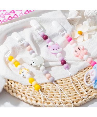 Silicone Pacifier Clip Set for Babies - Elephant, Unicorn, Fox, Hedgehog Design - Teething Soothie Toy and Keepsake Gift - Buy Online on GoSupps.com
