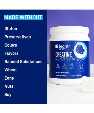 LeanFit Sport Creatine Monohydrate Powder - Informed Choice Certified Micronized & Vegan 5g Per Serving 100 Servings - Gluten-Free Unflavored - International Shipping Available - Buy Online on GoSupps.com