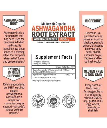 BioSchwartz Ashwagandha Root Extract 1950mg - 120 Veggie Caps for Stress Relief & Wellness - Buy Online on GoSupps.com