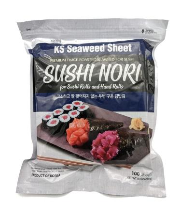 Twice Roasted Seaweed Sheets 7.50 in x 8.25 in (100 Sheets)