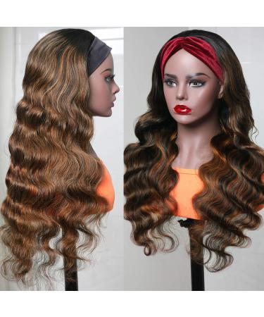 Nadula Hair FB30# Highlights Honey Brown Ombre Body Wave Headband Wig - 18 Inch Human Hair for Black Women - Buy Online on GoSupps.com