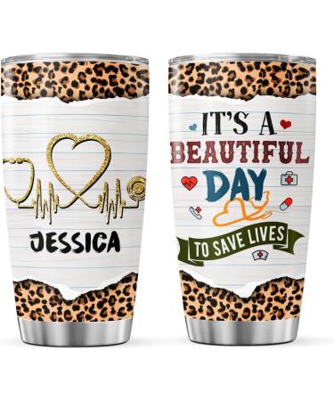 Personalized Nurse Tumbler - Custom Stethoscope Leopard Travel Cup | Perfect Nurse Gifts for Birthdays & Nurse s Day - 20 oz Stainless Steel - Buy Online on GoSupps.com