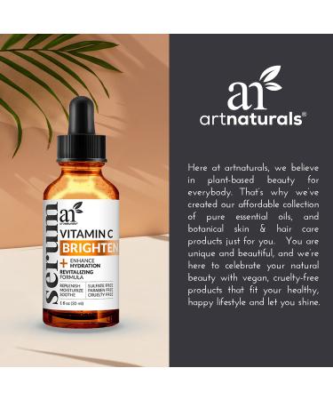 ArtNaturals Anti-Aging Vitamin C Serum with Hyaluronic Acid & Vit E - 1 Fl Oz - Fades Age Spots, Repairs Wrinkles & Sun Damage - 20% Vitamin C - Buy Online on GoSupps.com